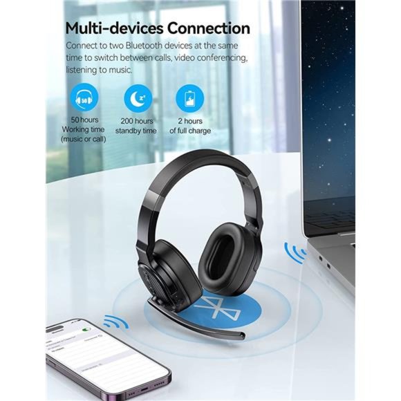 Bluetooth Headset, Wireless Bluetooth Trucker Headset with Microphone - Picture 6 of 6